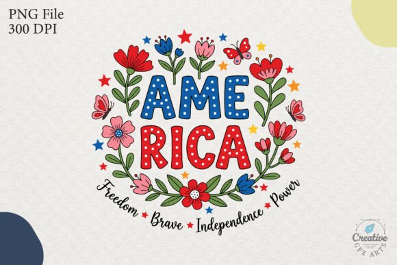 America Floral Patriotic Wreath SVG PNG