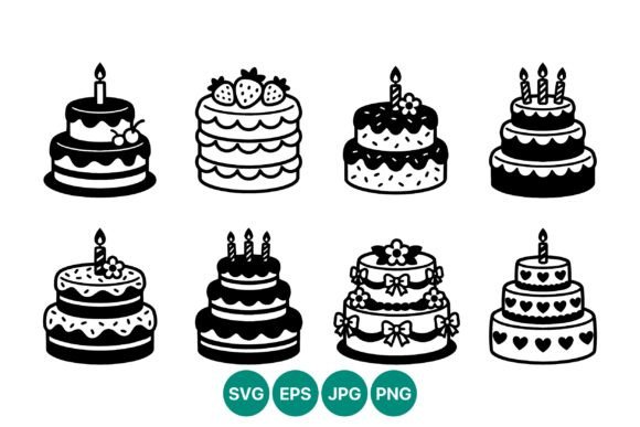 Birthday Cake Line Art Vector Set