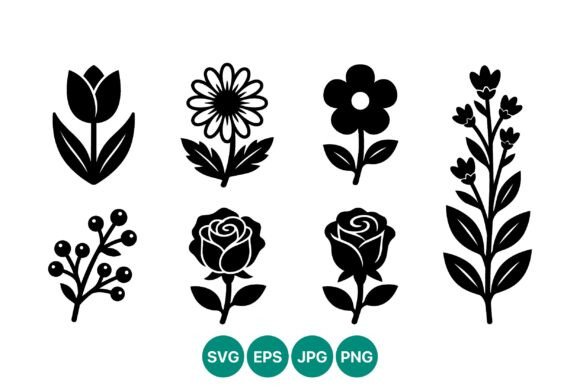 Black and White Flower Silhouettes Set
