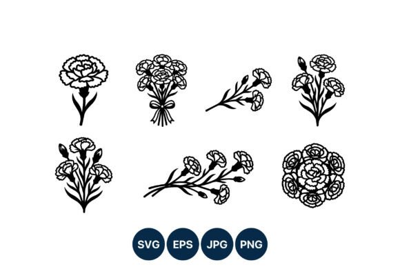 Carnation Flower Black White Vector Art