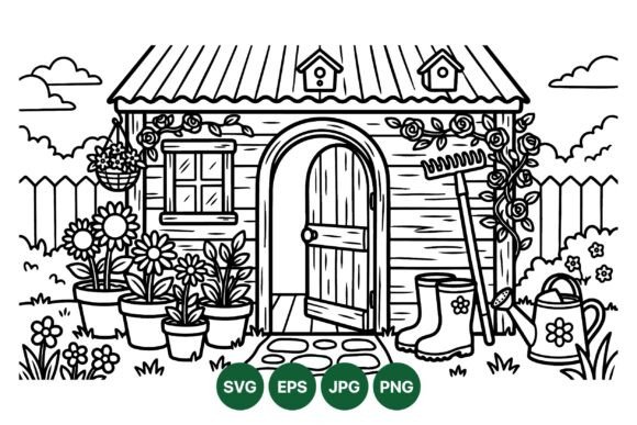 Charming Garden Shed Coloring Art: Graphics and Illustrations for Creative Projects