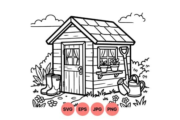 Cozy Garden Shed Line Art