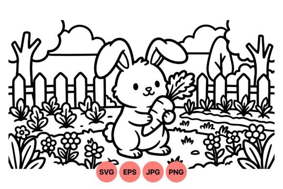 Cute Bunny Garden Coloring Page Graphics