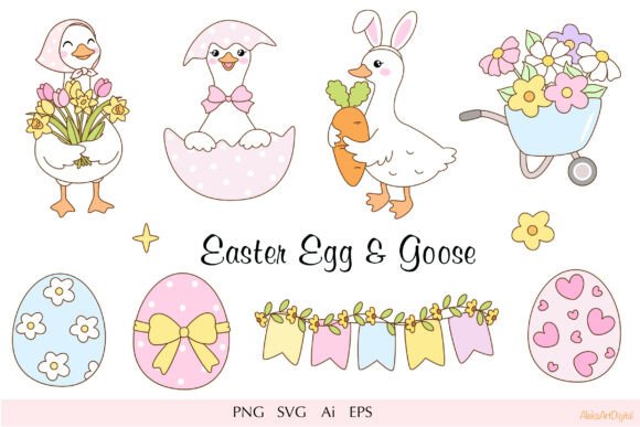 Cute Easter Goose Eggs PNG SVG Clipart