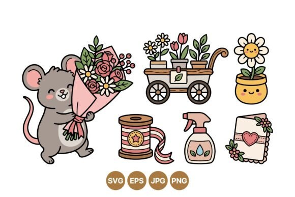 Cute Gardening Mouse Clipart Set: Graphics & Illustrations for Crafters