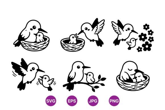 Cute Hummingbird Nest Clipart Set: Graphics & Illustrations for Branding