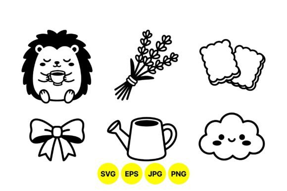 Cute Kawaii Black Line Illustrations Graphics