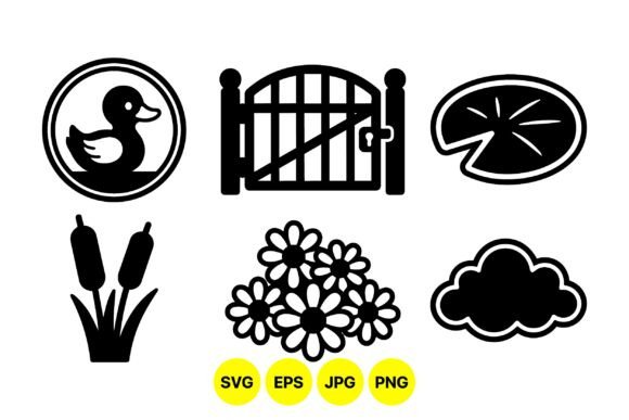 Cute Pond Nature Icon Set