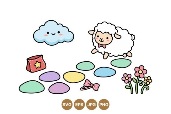 Cute Sheep and Cloud Clipart Graphics