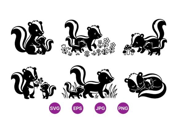 Cute Skunk Family Clipart Set: Graphics & Illustrations