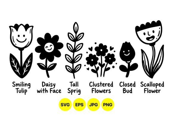 Cute Smiling Flower Clipart Set: Graphics for Whimsical Branding