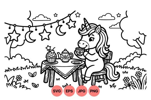 Cute Unicorn Tea Party Clipart: Graphics for Whimsical Web Design
