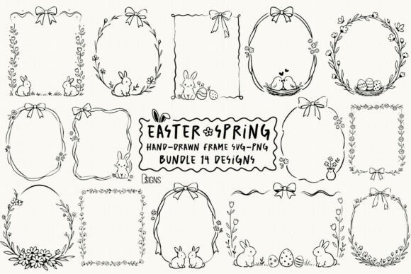 Easter Frame Svg Spring Line Art Bundle