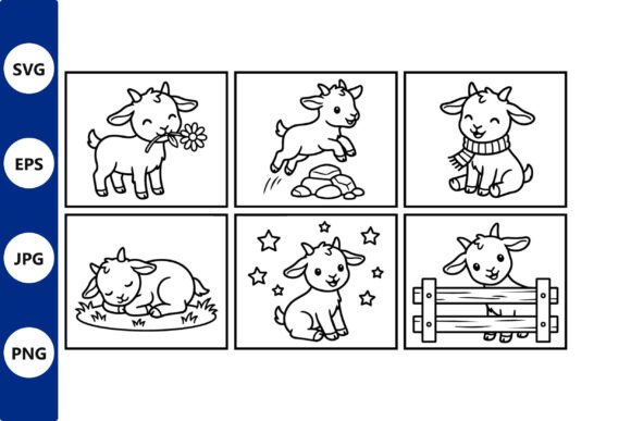 Goat Cartoon Panel Collage: Graphics and Illustrations for Playful Design