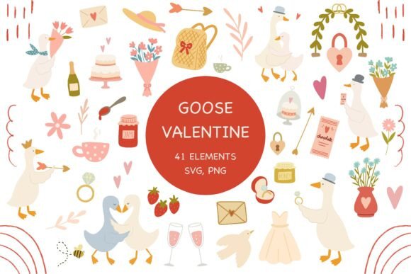 Goose Valentine SVG Clipart Bundle: Graphics and Illustrations for Romantic Design