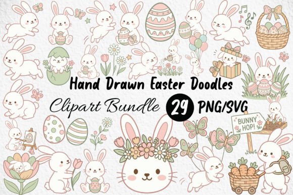Hand Drawn Easter Doodles Clipart