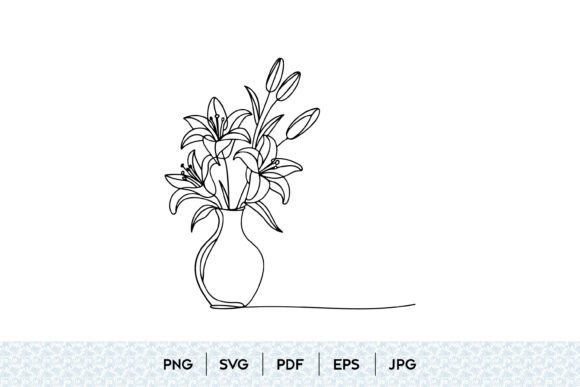 Lily Bouquet Vase Line Art SVG