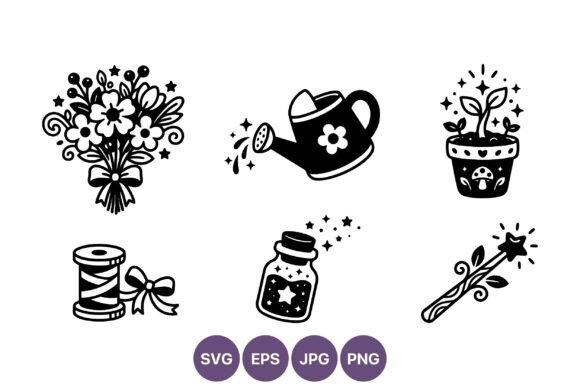 Magical Gardening Black and White Vector