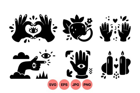 Mystical Hand Symbol Clipart Pack: Graphics for Spiritual Design