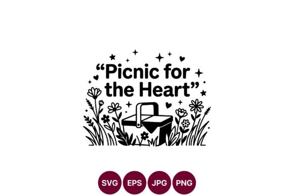 Picnic Basket Heart Quote Line Art Graphics
