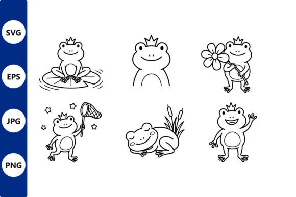 Royal Frog Line Art Set: Graphics for Creative Projects