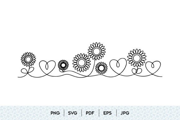 Sunflower Heart One Line Border Art: Graphics and Illustrations