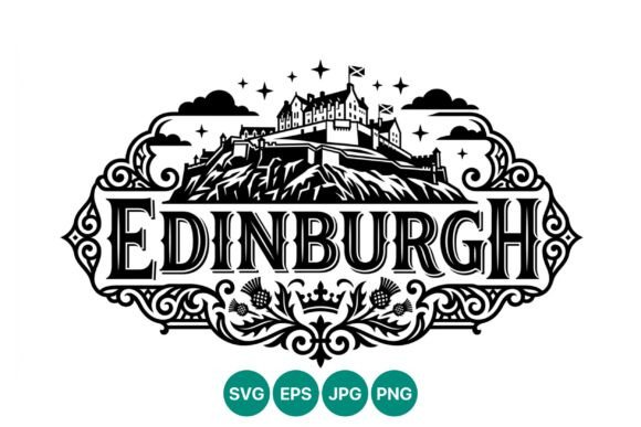 Vintage Edinburgh Castle Black White Graphics