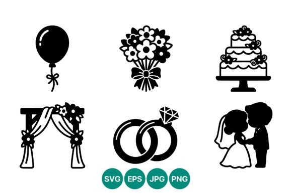 Wedding Icons Set Black White Silhouette: Graphics for Elegant Design